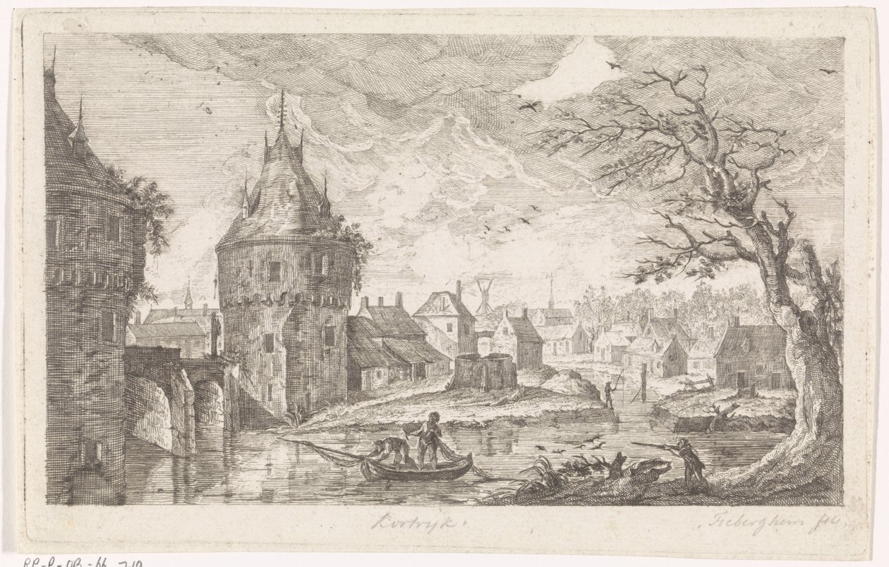 Village Scene with Fishermen by Pierre Joseph Jacques Tiberghien