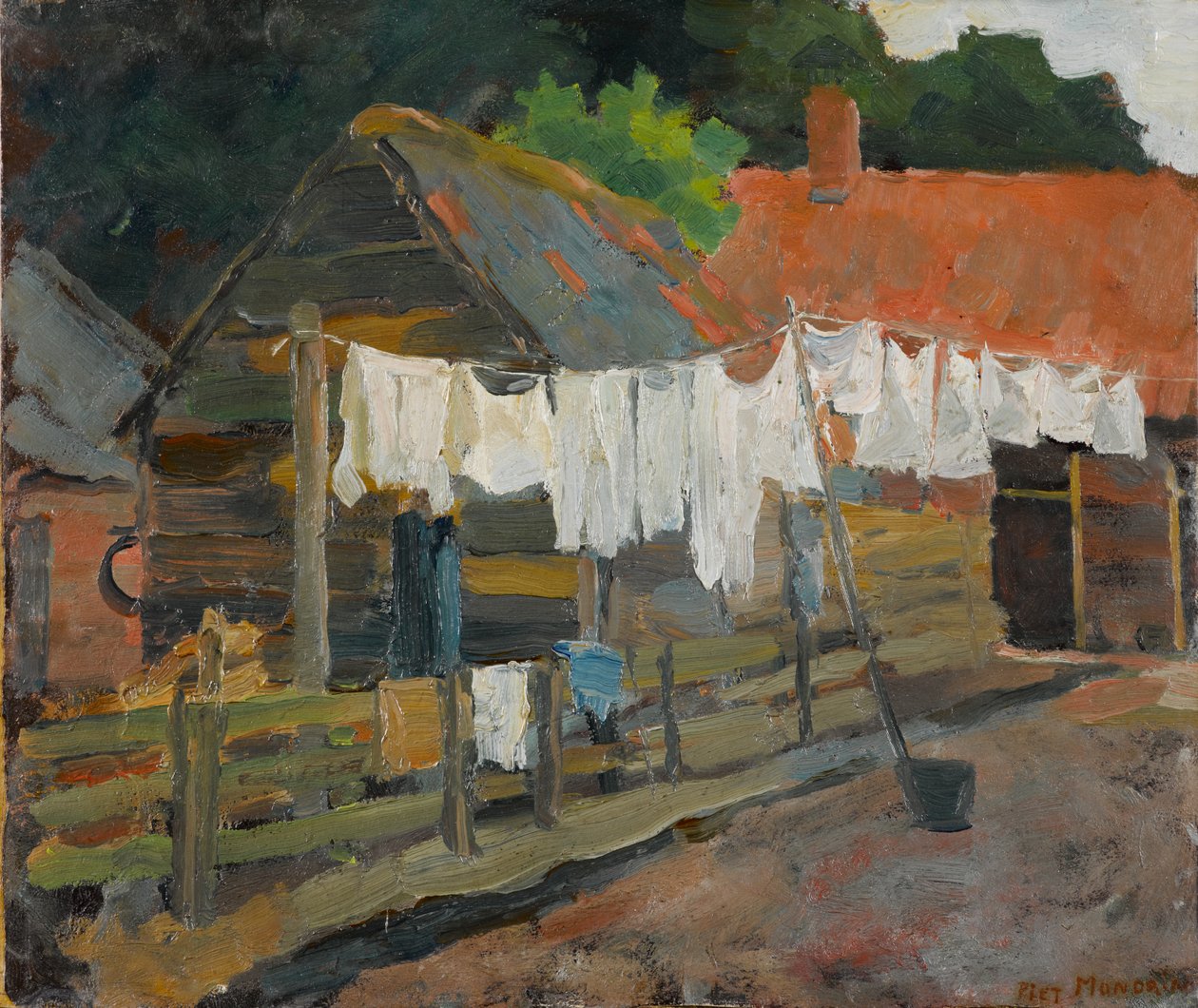Farmhouse with Wash on the Line, c.1898 by Piet Mondrian