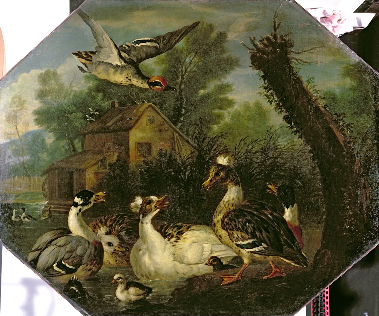Ornamental Waterfowl and their Ducklings on a Mill Pond by Pieter Casteels