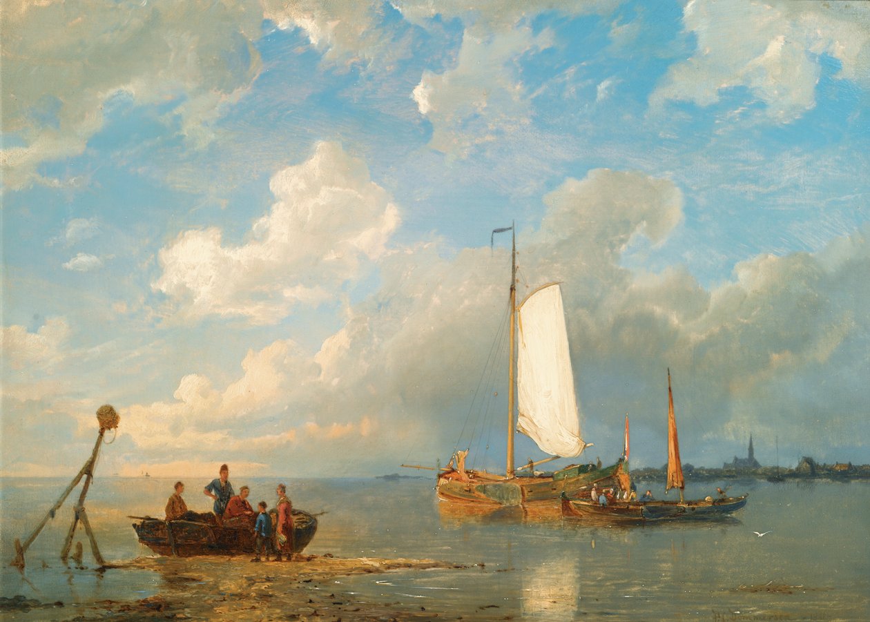 Ships in an Estuary at Low Tide by Pieter Cornelis Dommersen