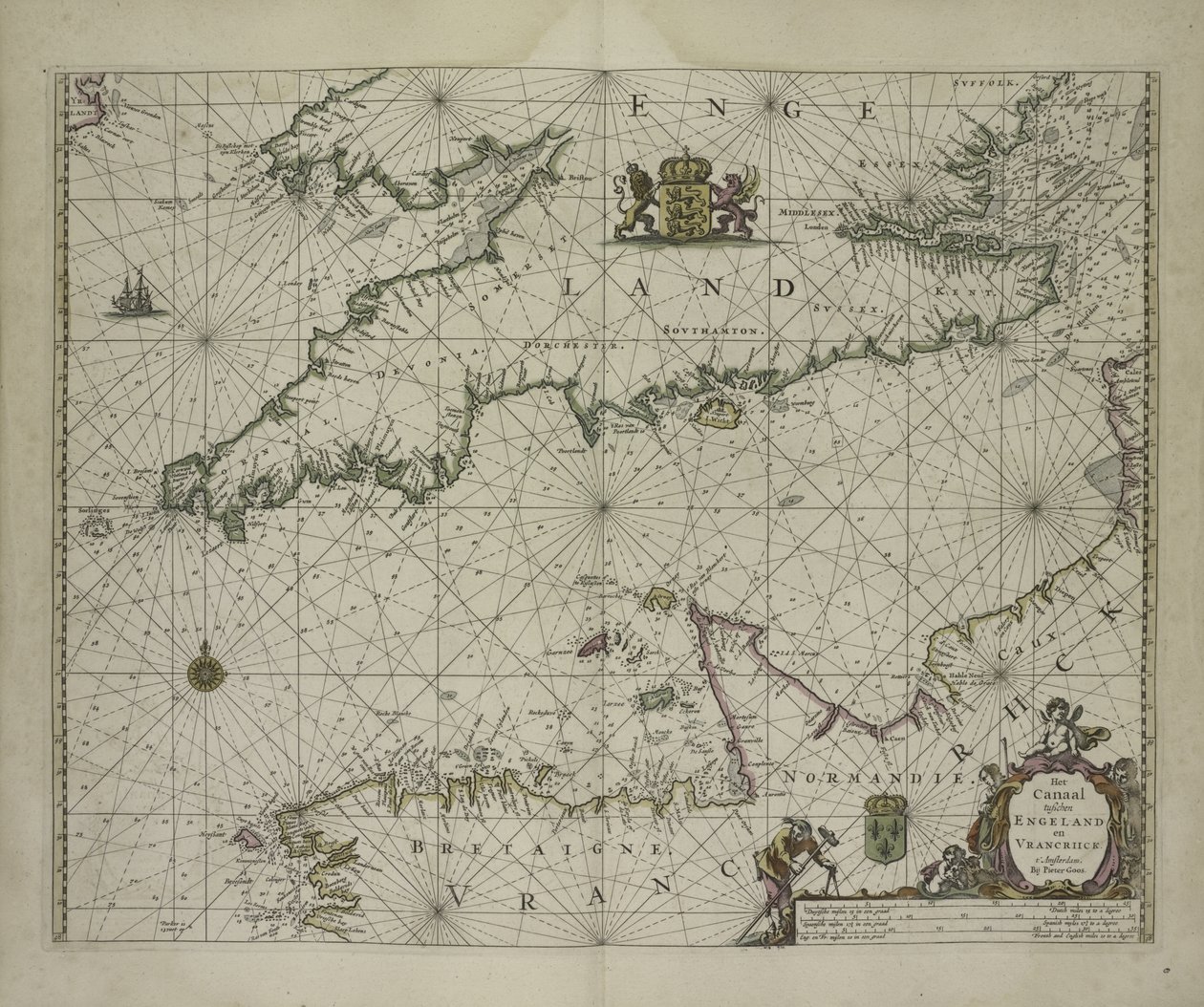 Antique Map of the Channel, 1666 by Pieter Goos