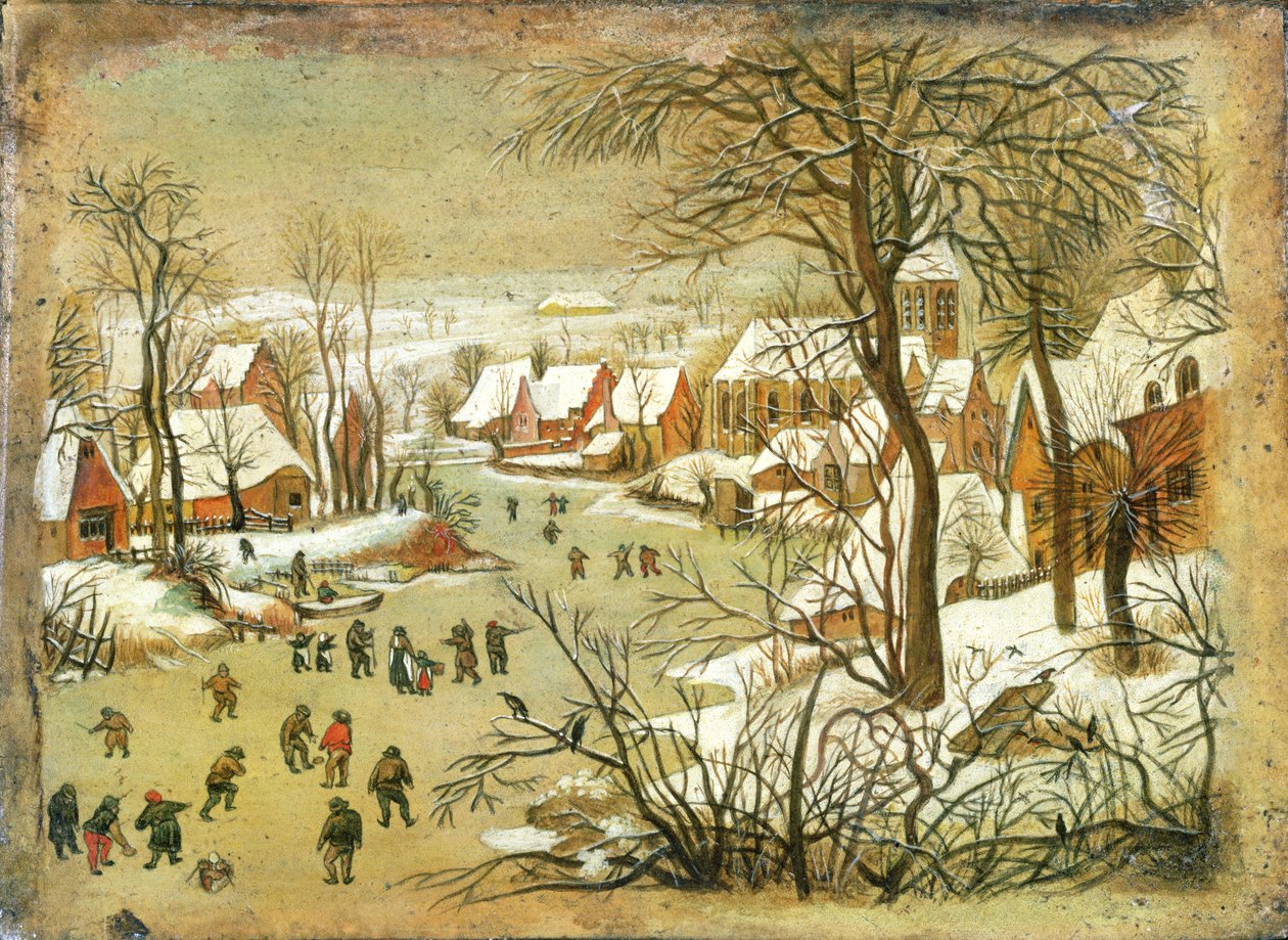 Winter Landscape with figures on a Frozen River by Pieter Bruegel the Elder