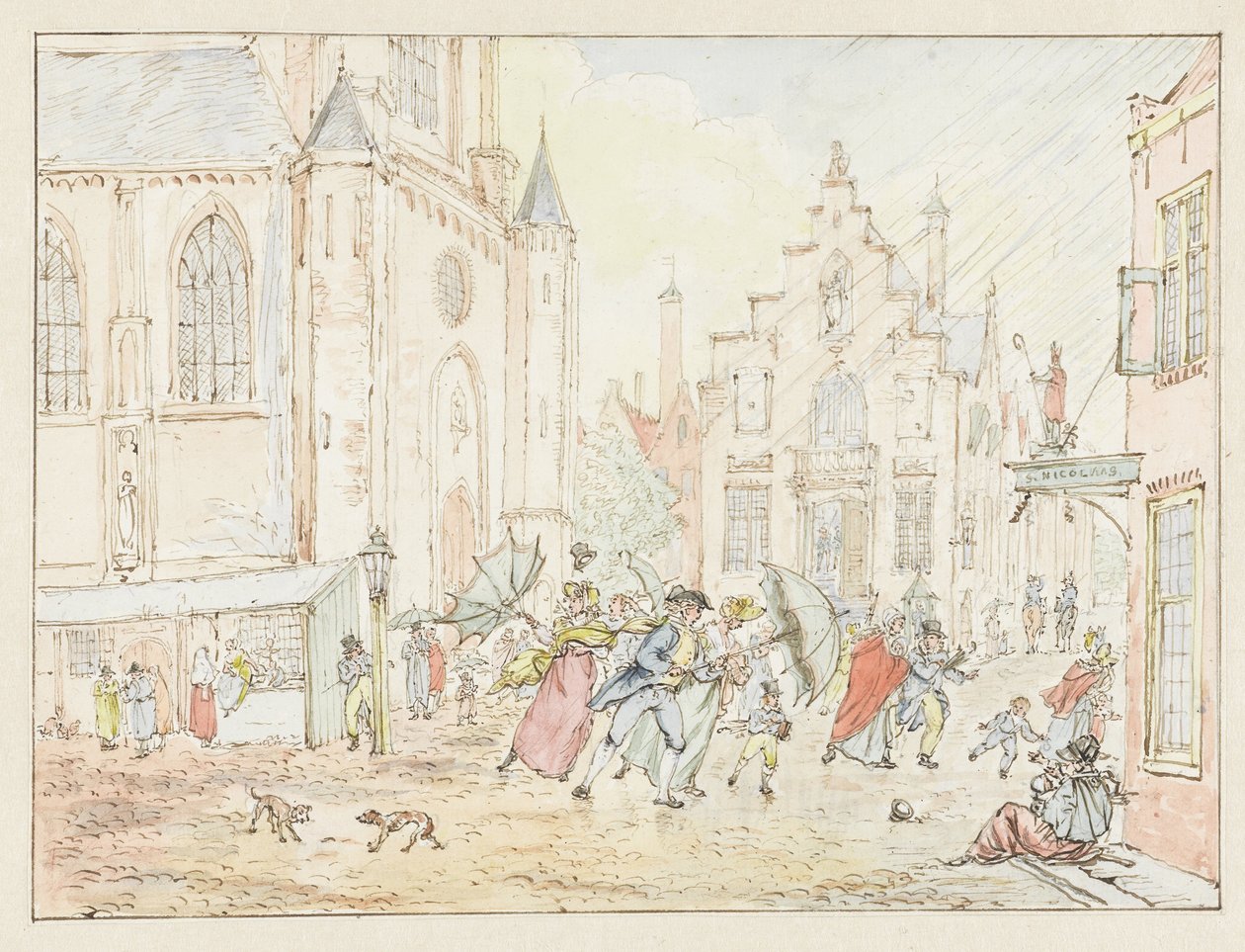 Square with People in the Rain by Pieter Bartholomeusz. Barbiers
