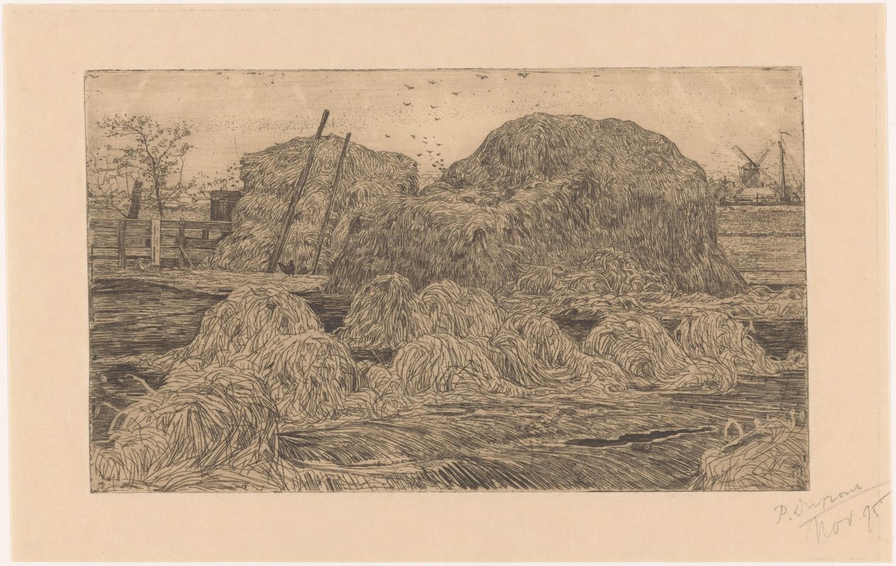 Haystacks on a Field by Pieter Dupont (signed by artist)