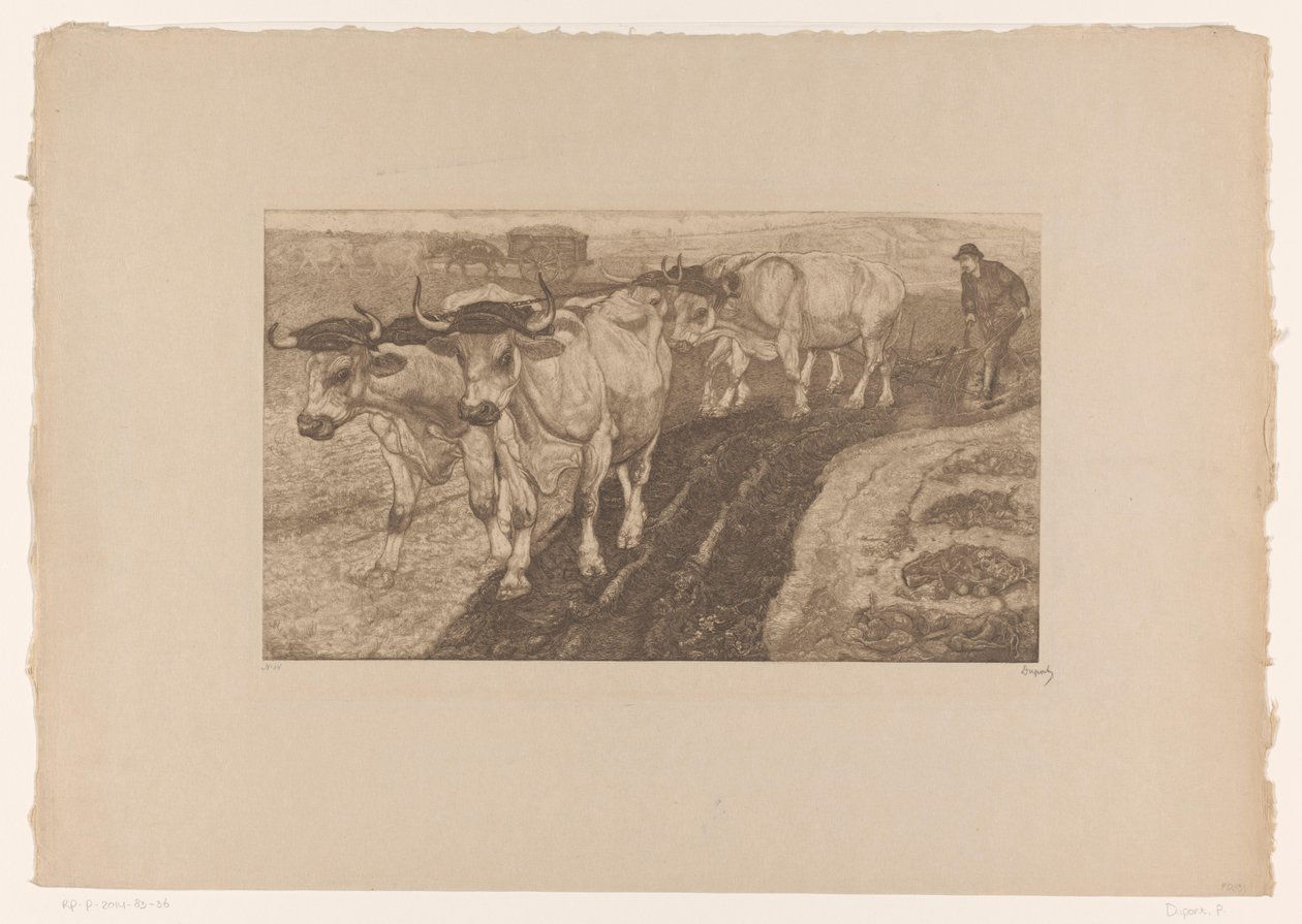 Oxen Plowing by Pieter Dupont (signed by artist)