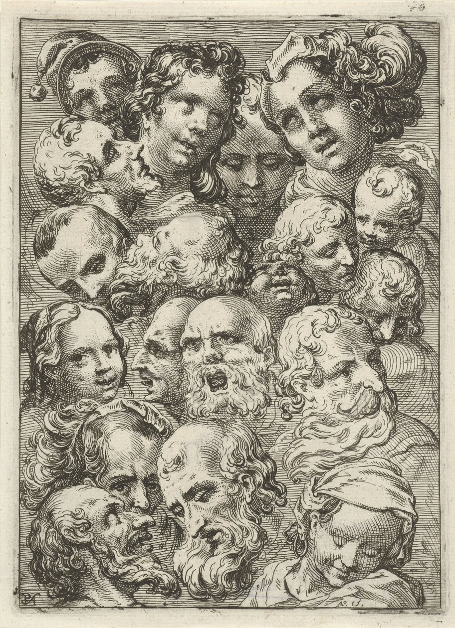 Study Sheet with Nineteen Heads by Pieter Feddes van Harlingen