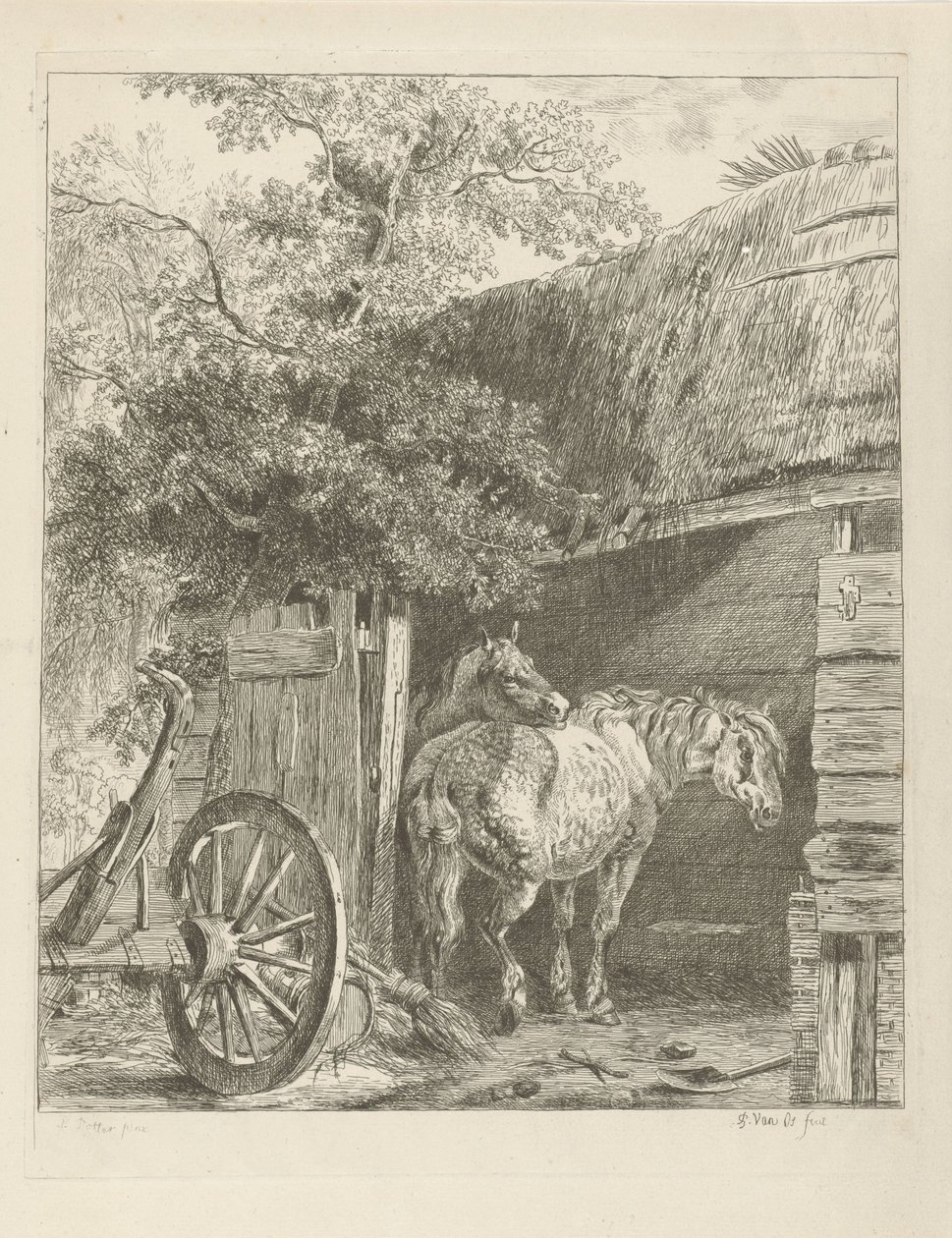 Two Horses in a Barn by Pieter Gerardus van Os