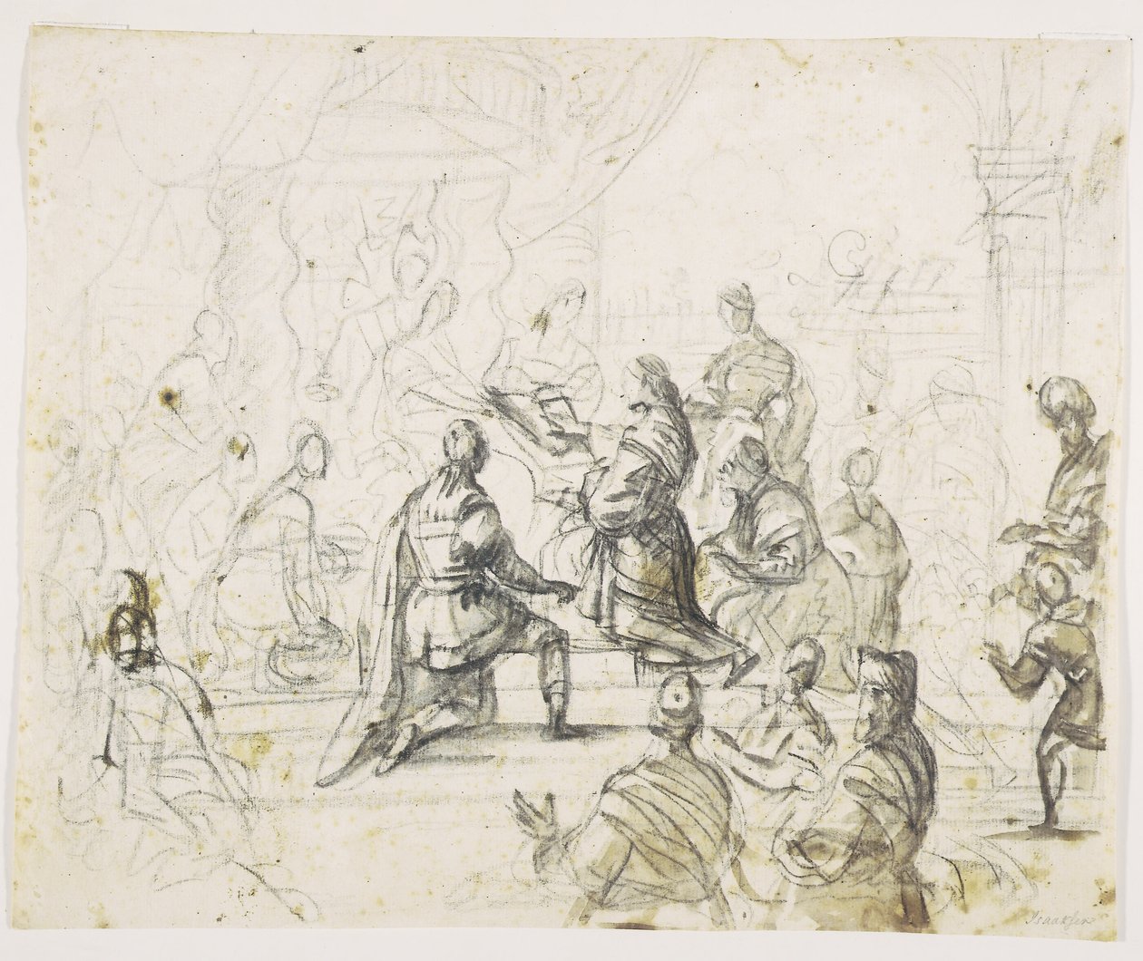 Figures Kneeling Before King on Throne by Pieter Isaacsz