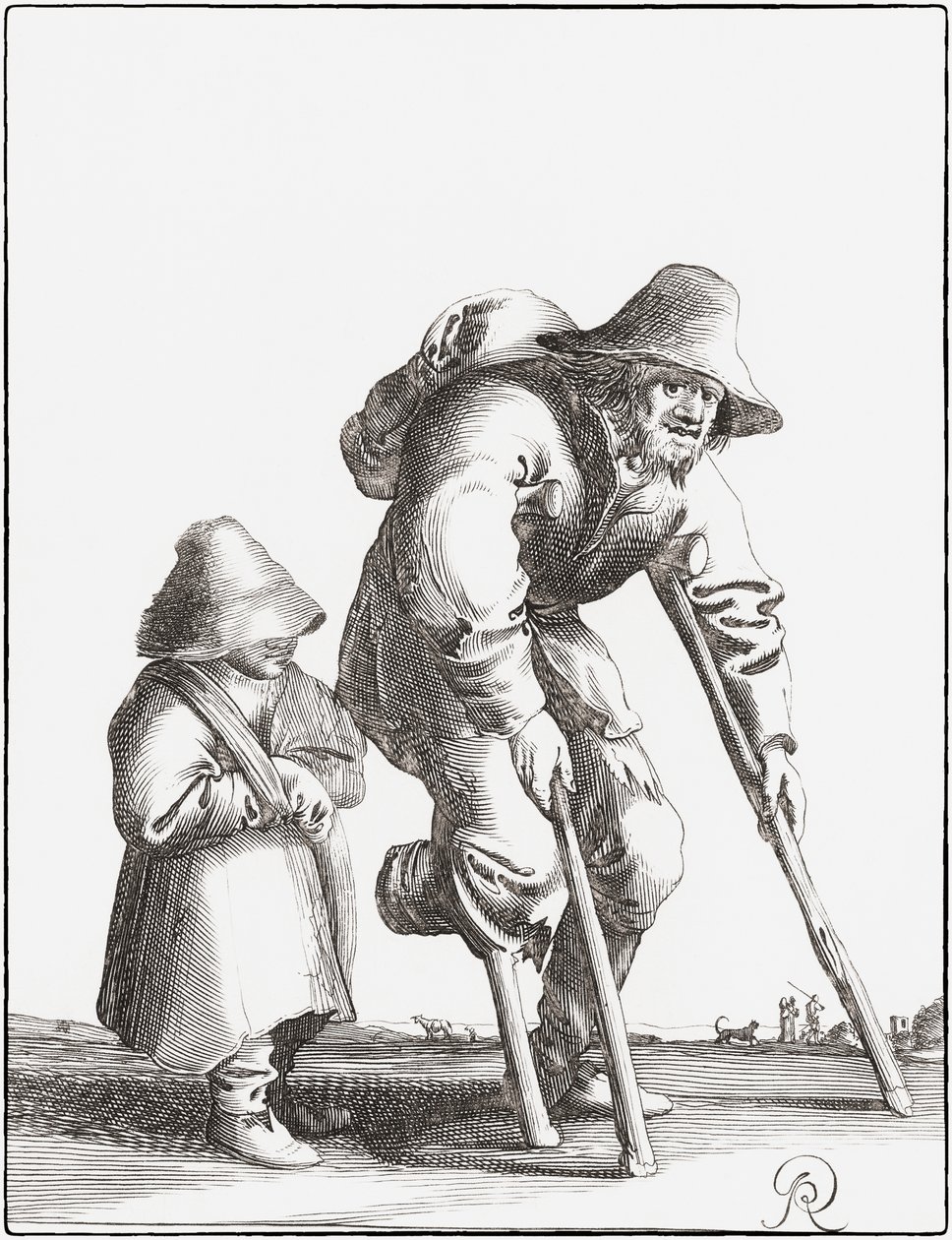 Crippled beggar with child by Pieter Jansz (after) Quast