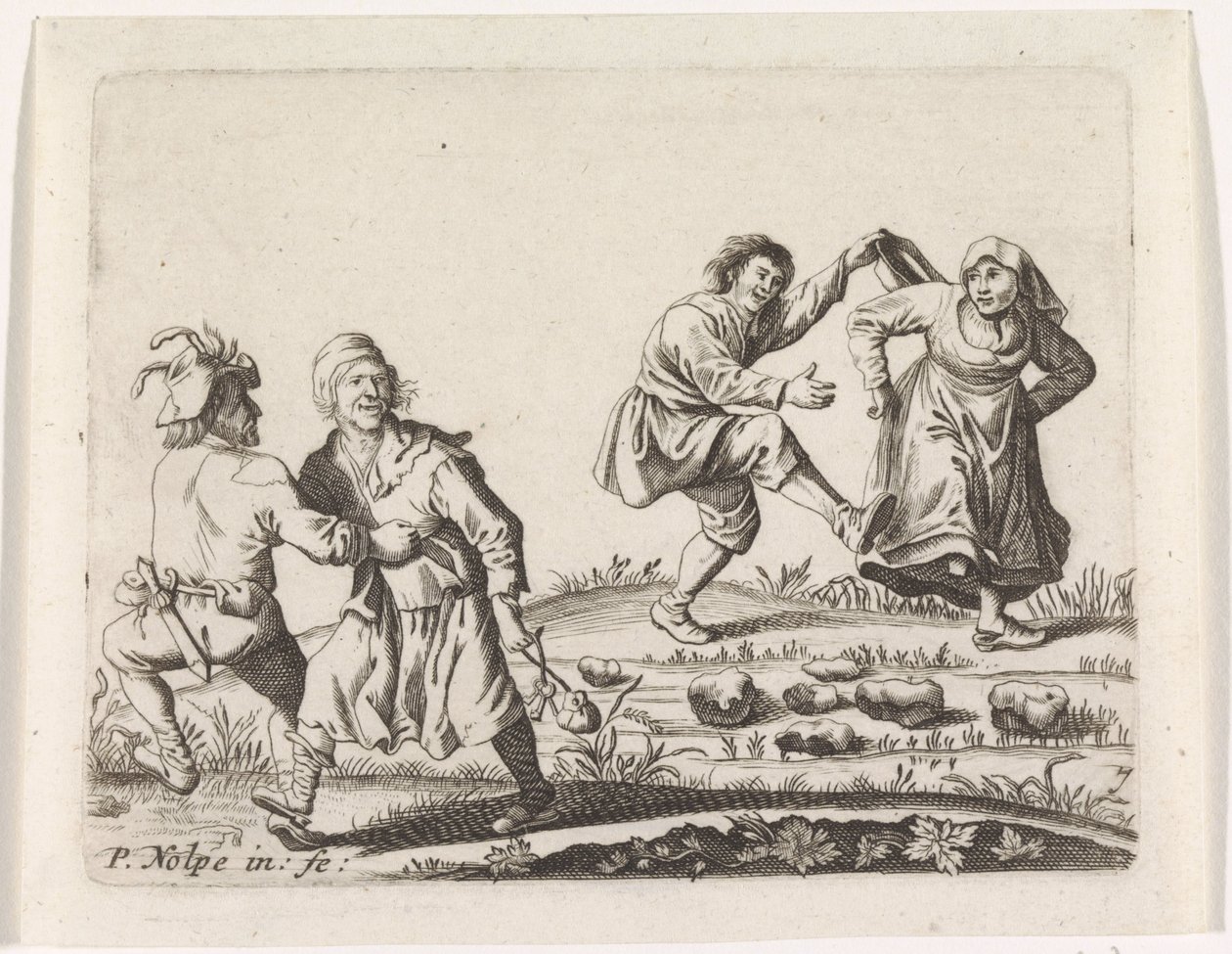 Two Dancing Peasant Couples by Pieter Nolpe