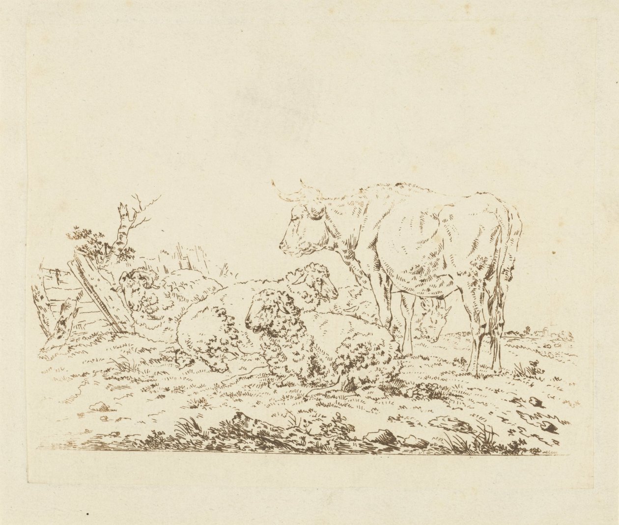 Meadow with Cow and Sheep by Pieter Roosing