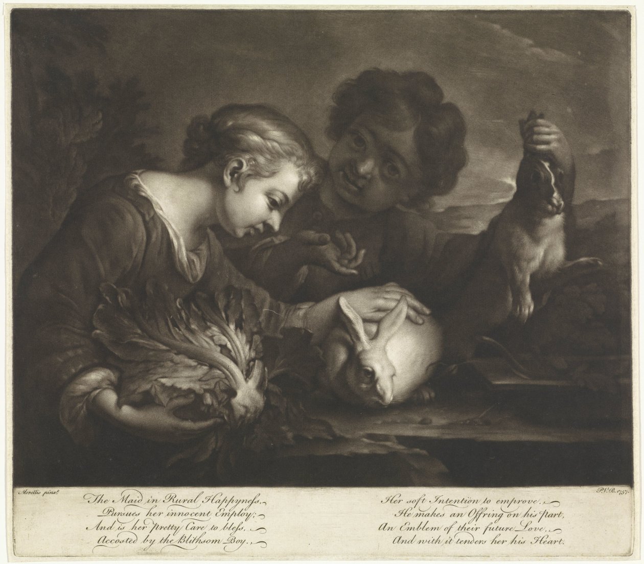 Two Children with Rabbits by Pieter van Bleeck