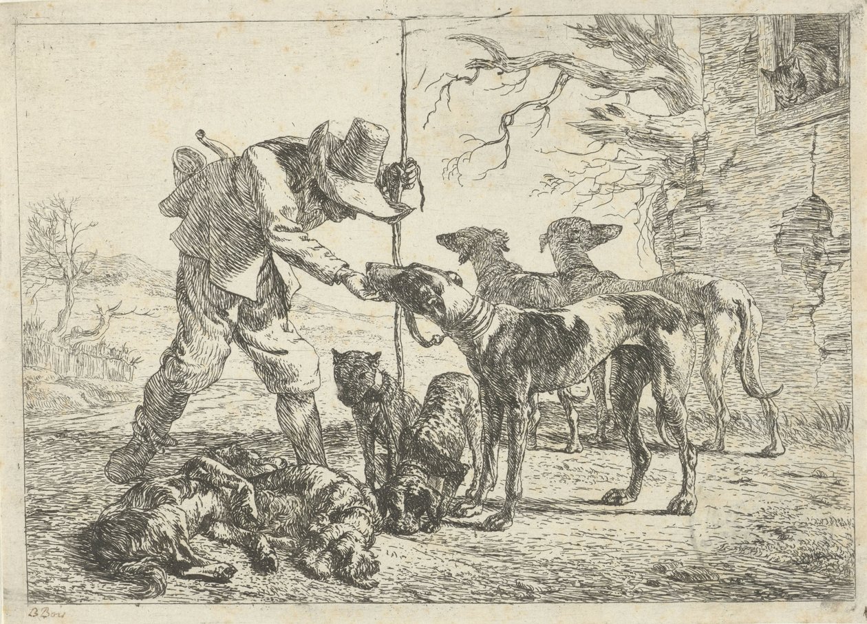 Hunter with Seven Dogs by Pieter van Laer