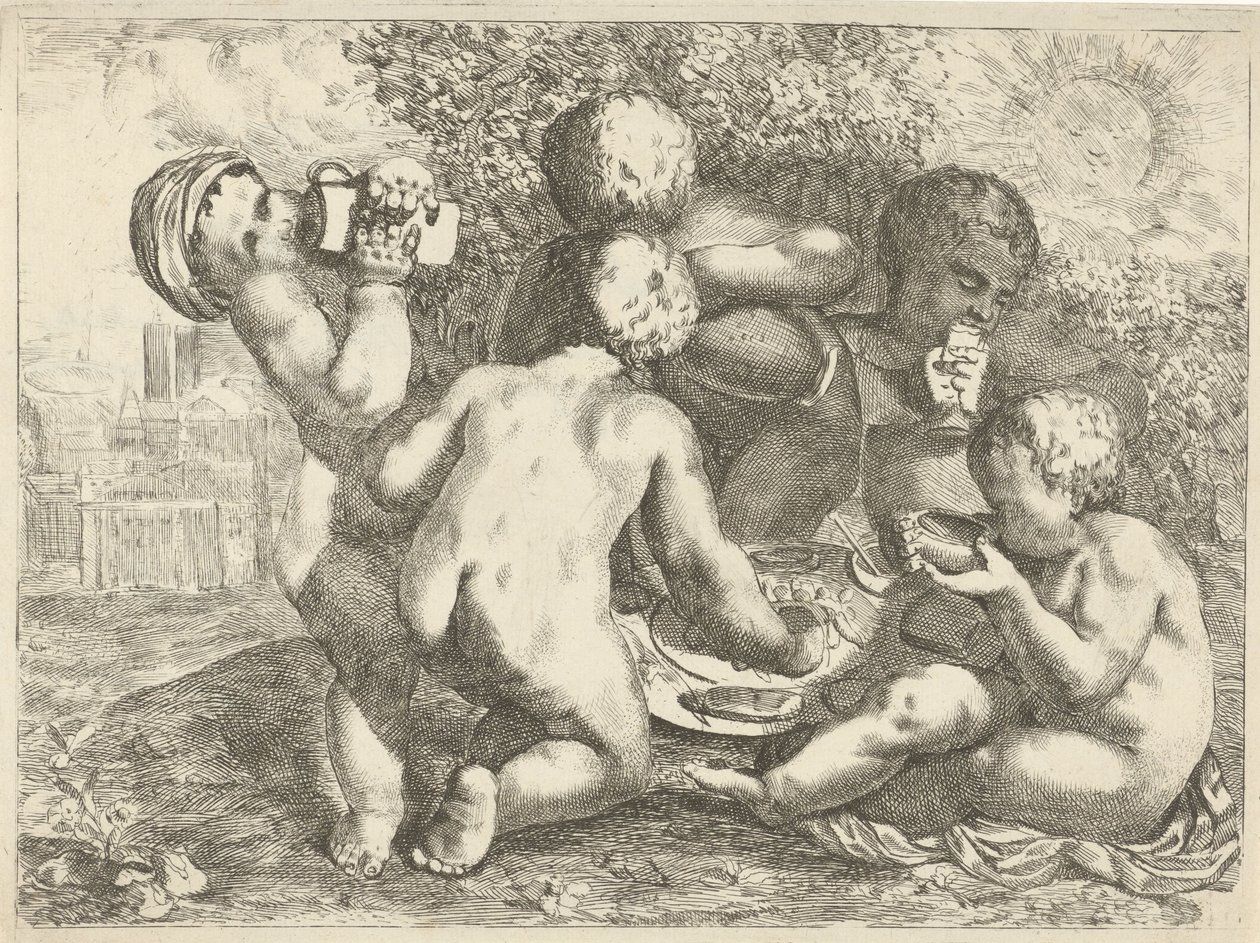 Bacchanal with Five Putti by Pieter van der Plas (II)