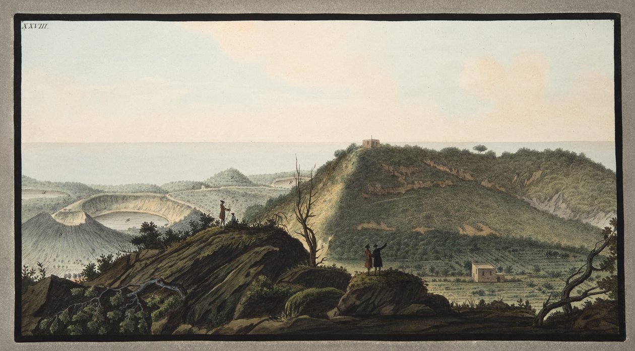 View from the top of Monte Gauro or Barbaro into its crater, Plate XXVIII, from 