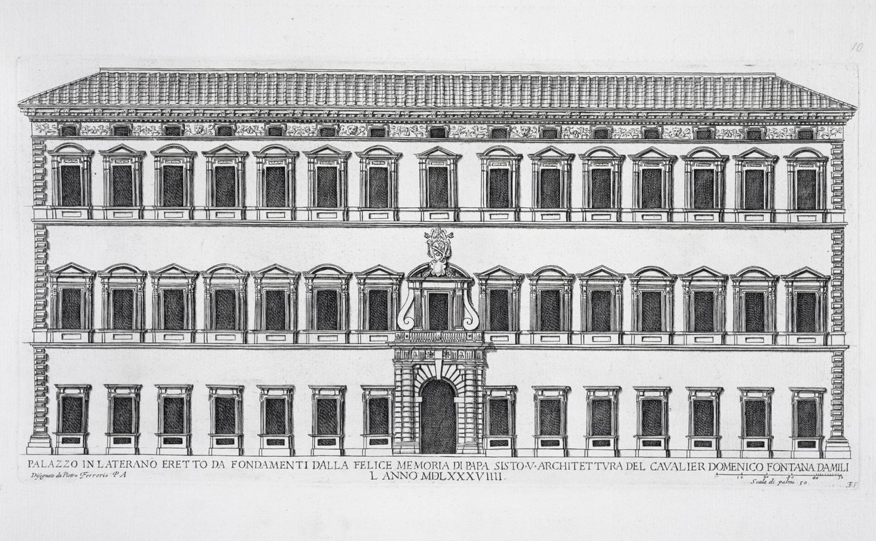 View of the facade of the Lateran Palace, Rome, commissioned by Pope Sixtus V and designed by Domenico Fontana in 1589 by Pietro Ferrerio
