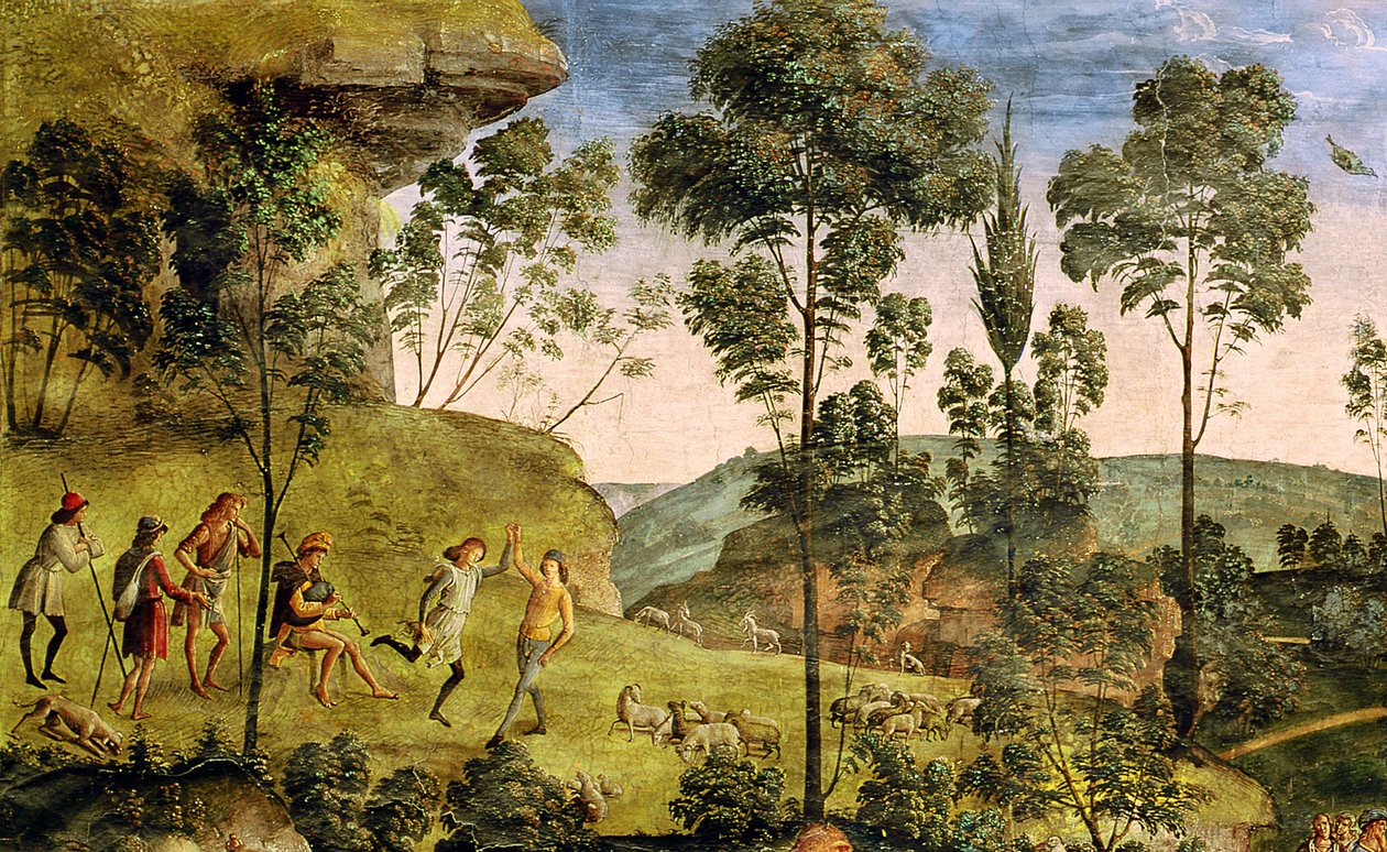 Goatherds and Shepherds Making Music and Dancing (detail) by Pietro Perugino