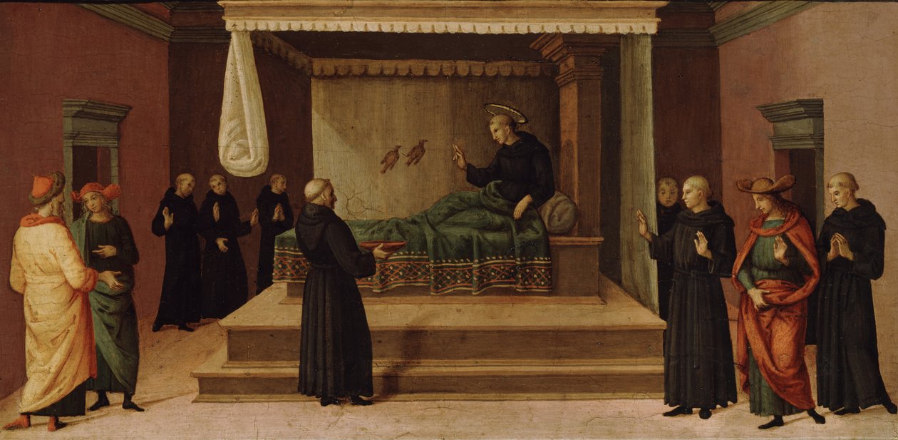 St. Nicholas of Tolentino restoring two partridges to life, c.1500-30 by Pietro Perugino