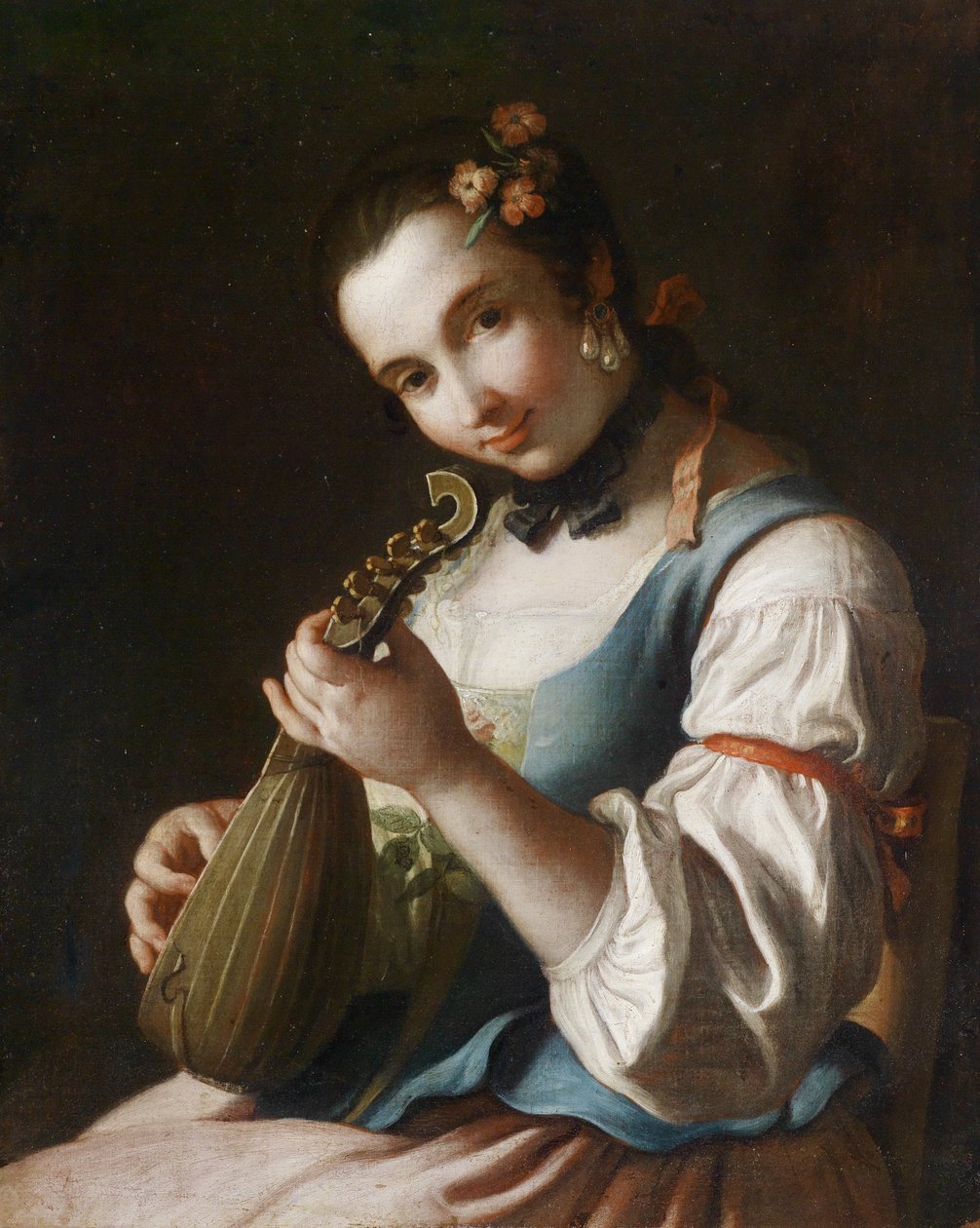 Portrait of a Lady Playing the Lute by Pietro Antonio Rotari