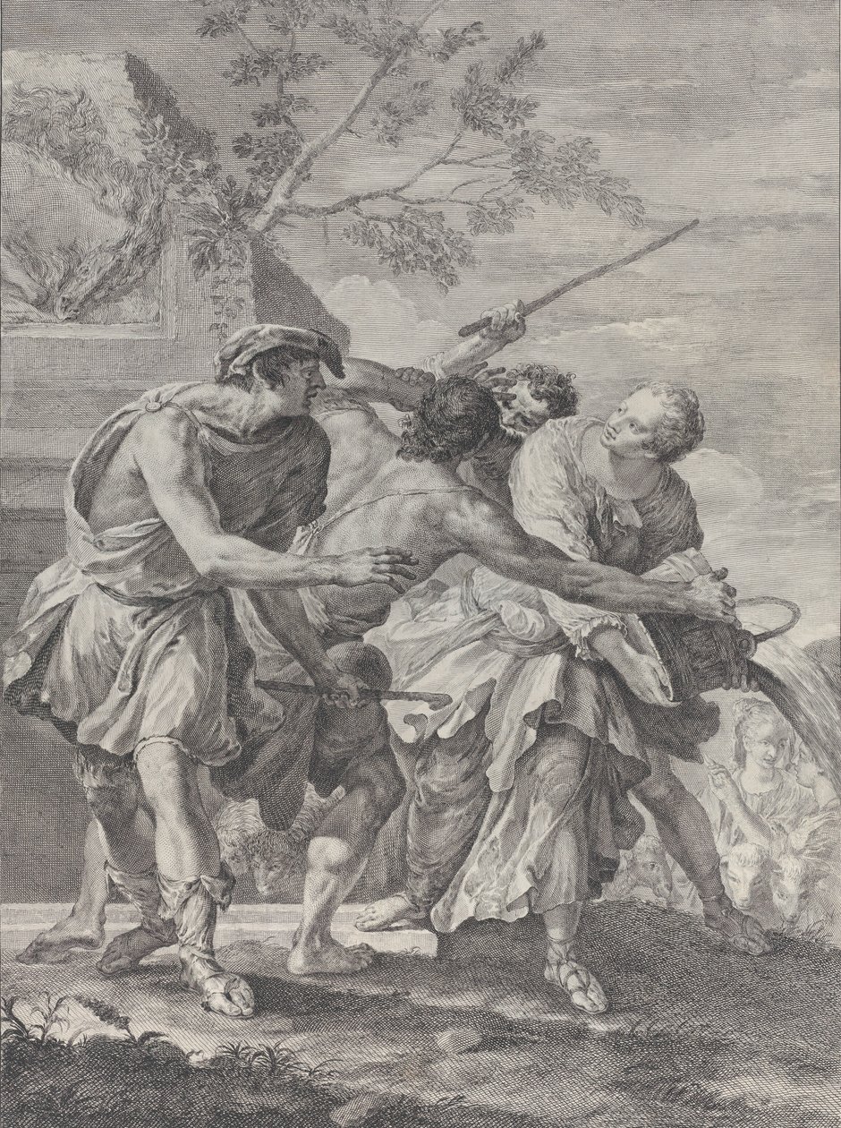 Moses defending the daughters of Jethro by Pietro Monaco