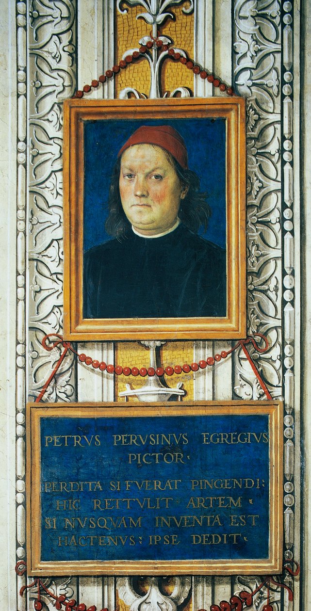 Self portrait and title block by Pietro Perugino