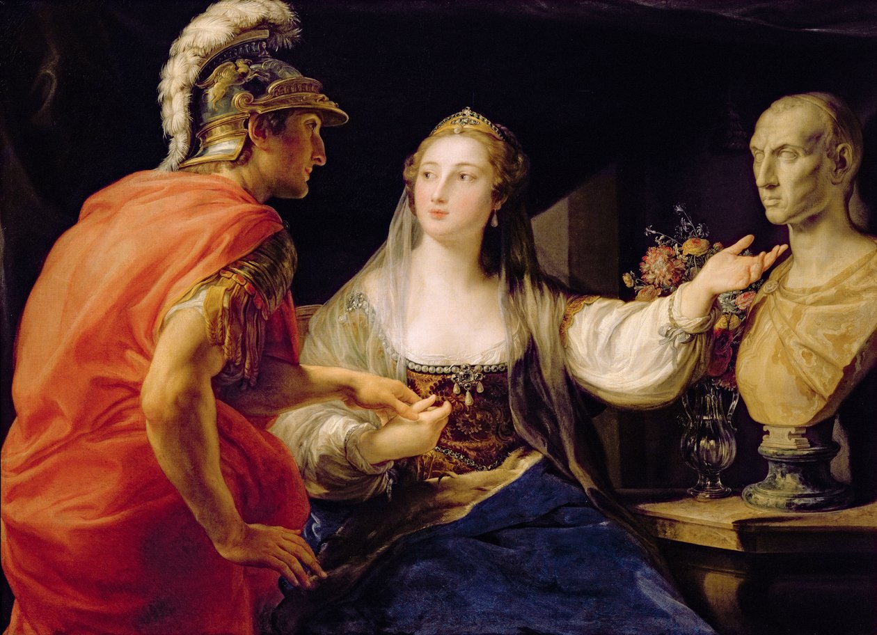 Cleopatra showing Octavius the bust of Julius Caesar by Pompeo Girolamo Batoni