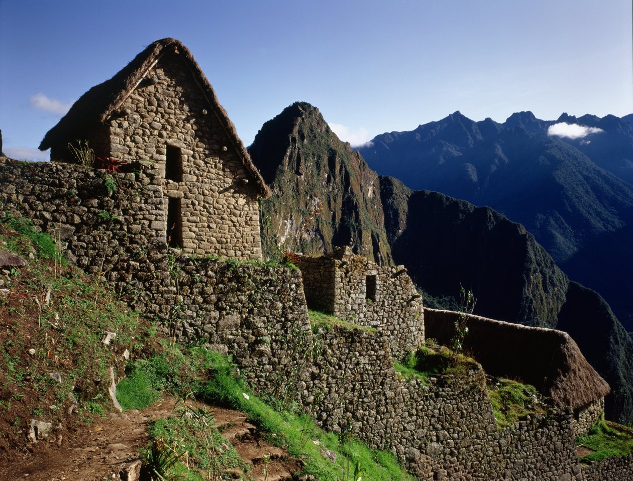 Terrace buildings in the Inca citadel, built in 15th century by Pre Columbian