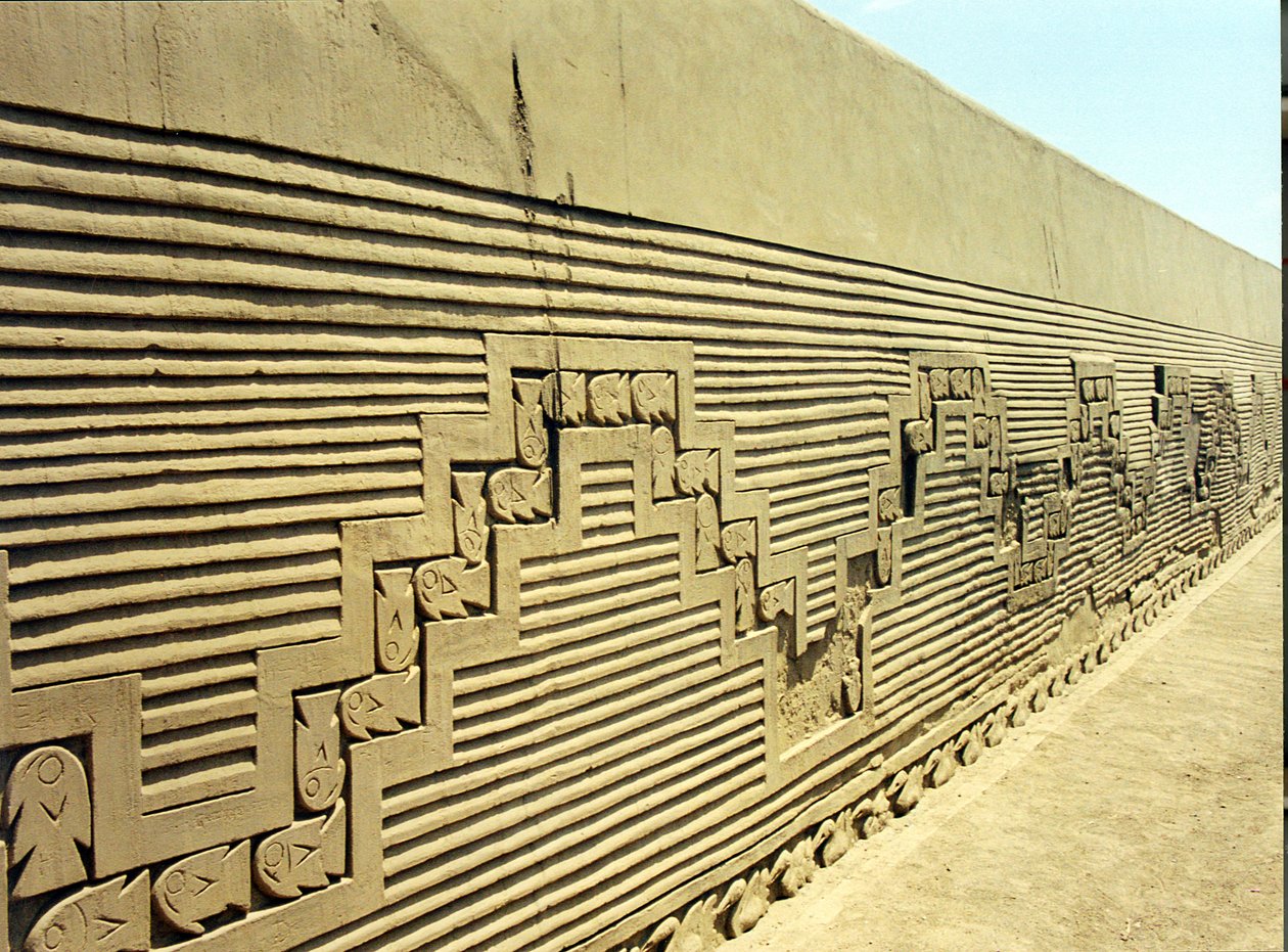 One of the walls inside the ruined pre-Inca city, partly restored, built by the Chimu, c.1300 by Pre Columbian