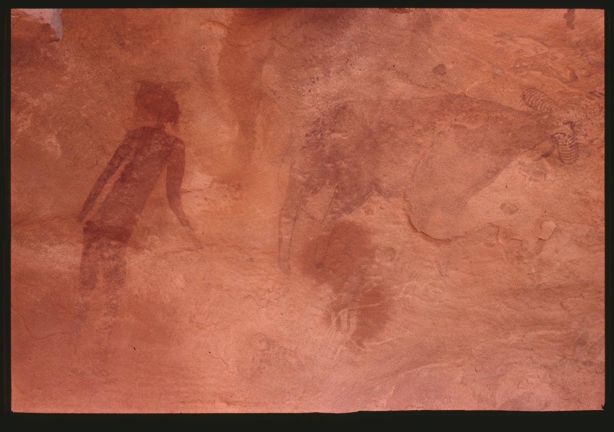 Human Figure and a Bull by Prehistoric