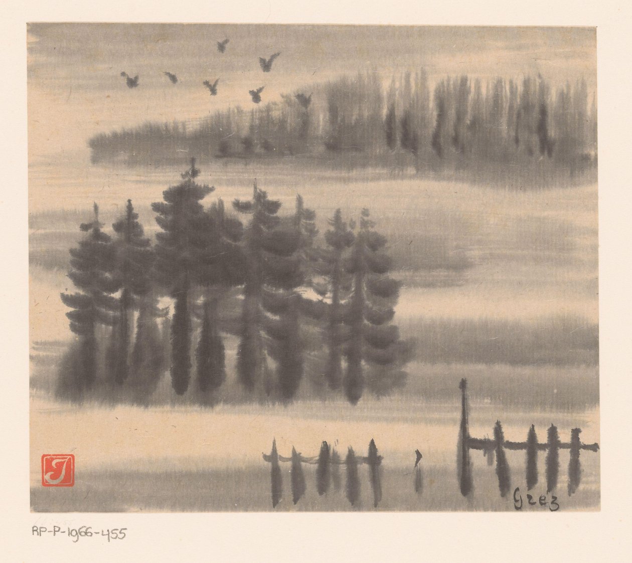 Birds Above Forest Landscape by Prosper Alphonse Isaac