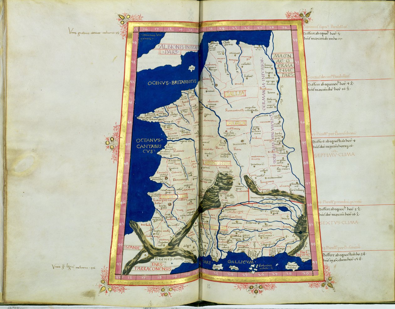 Map of Gaul, Belgium, Lyon and Aquitaine by Ptolemy