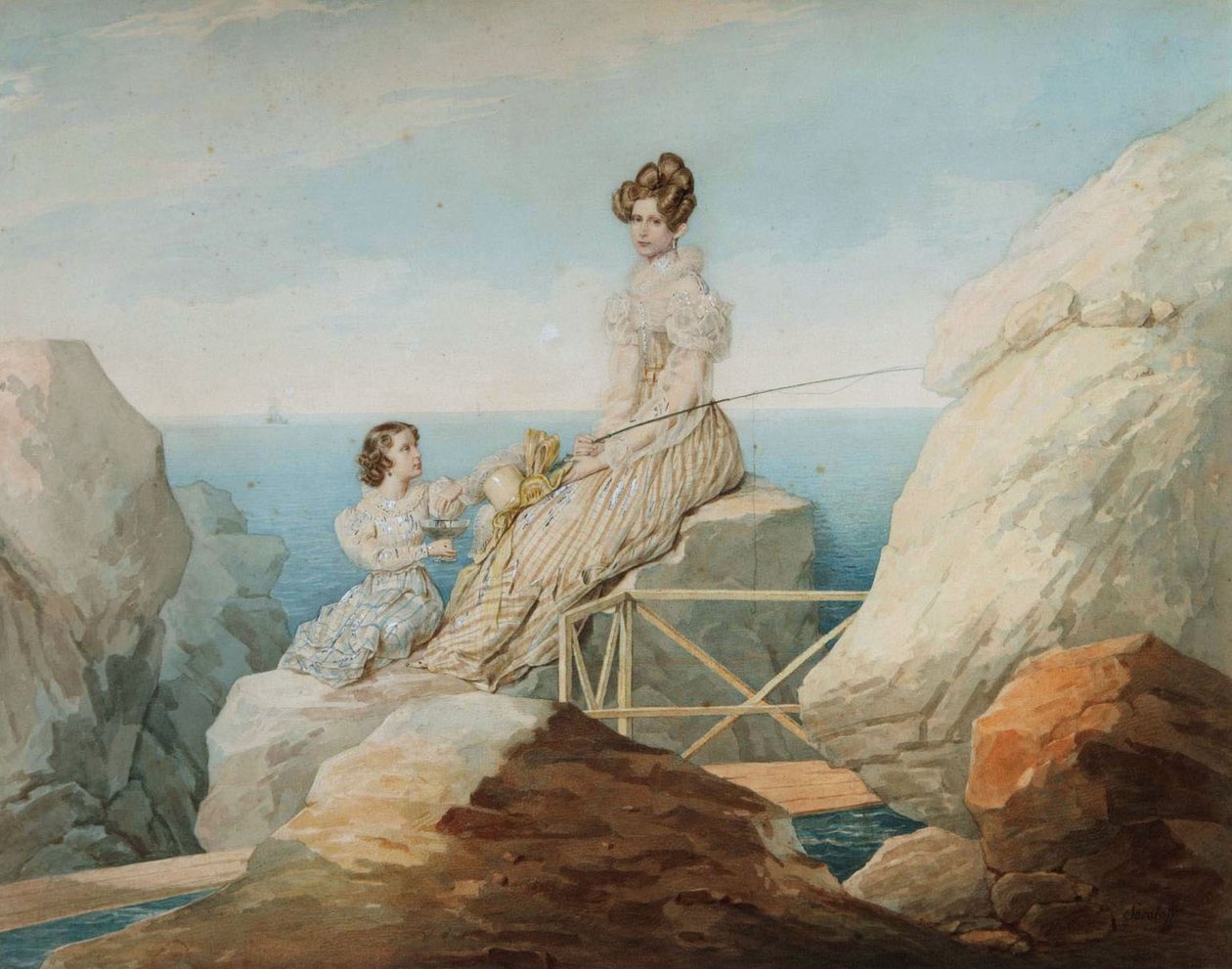 Portrait of Empress Alexandra and Grand Duchess Maria Nikolaevna by Pyotr Fyodorovich Sokolov
