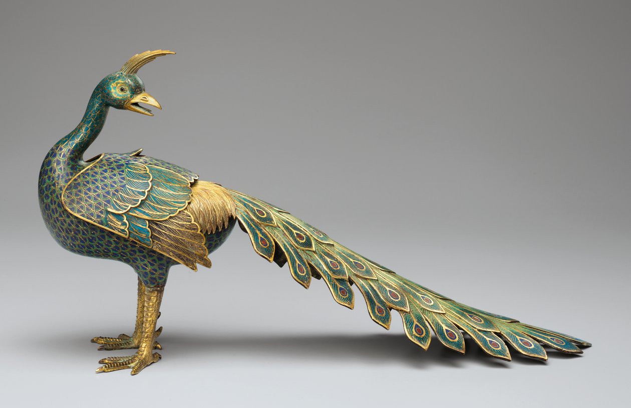 Cloisonné peacock-form censer by Qing Dynasty   Qianlong Period Chinese