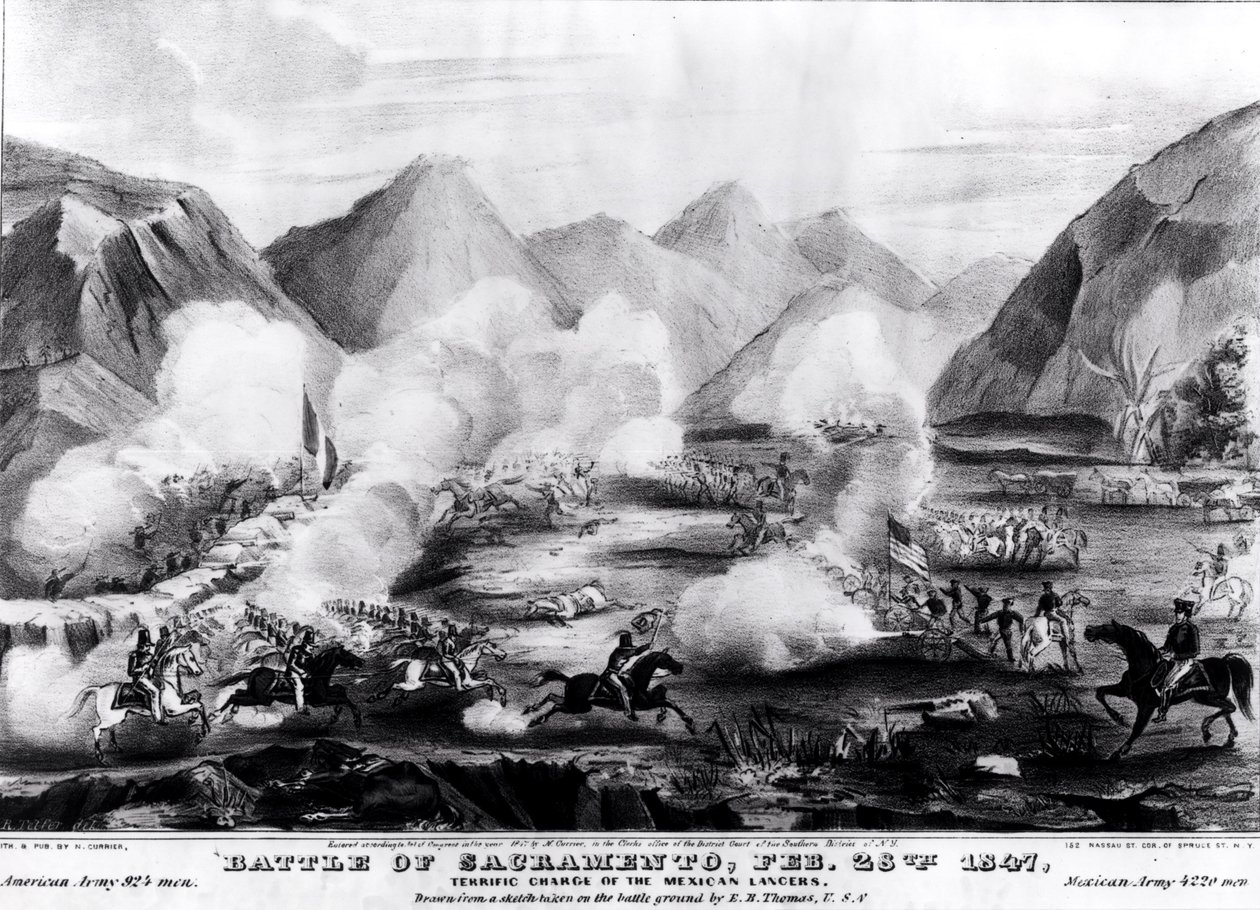 Battle of Sacramento: Terrific Charge of the Mexican Lancers, engraved and published by Nathanial Currier by R. Telfer