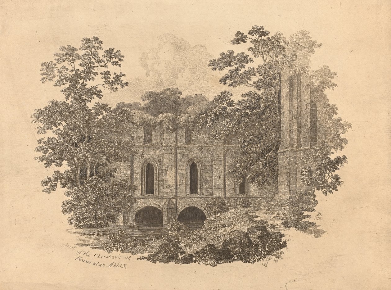 Part of the Cloisters at Fountains Abbey by R. Dunning