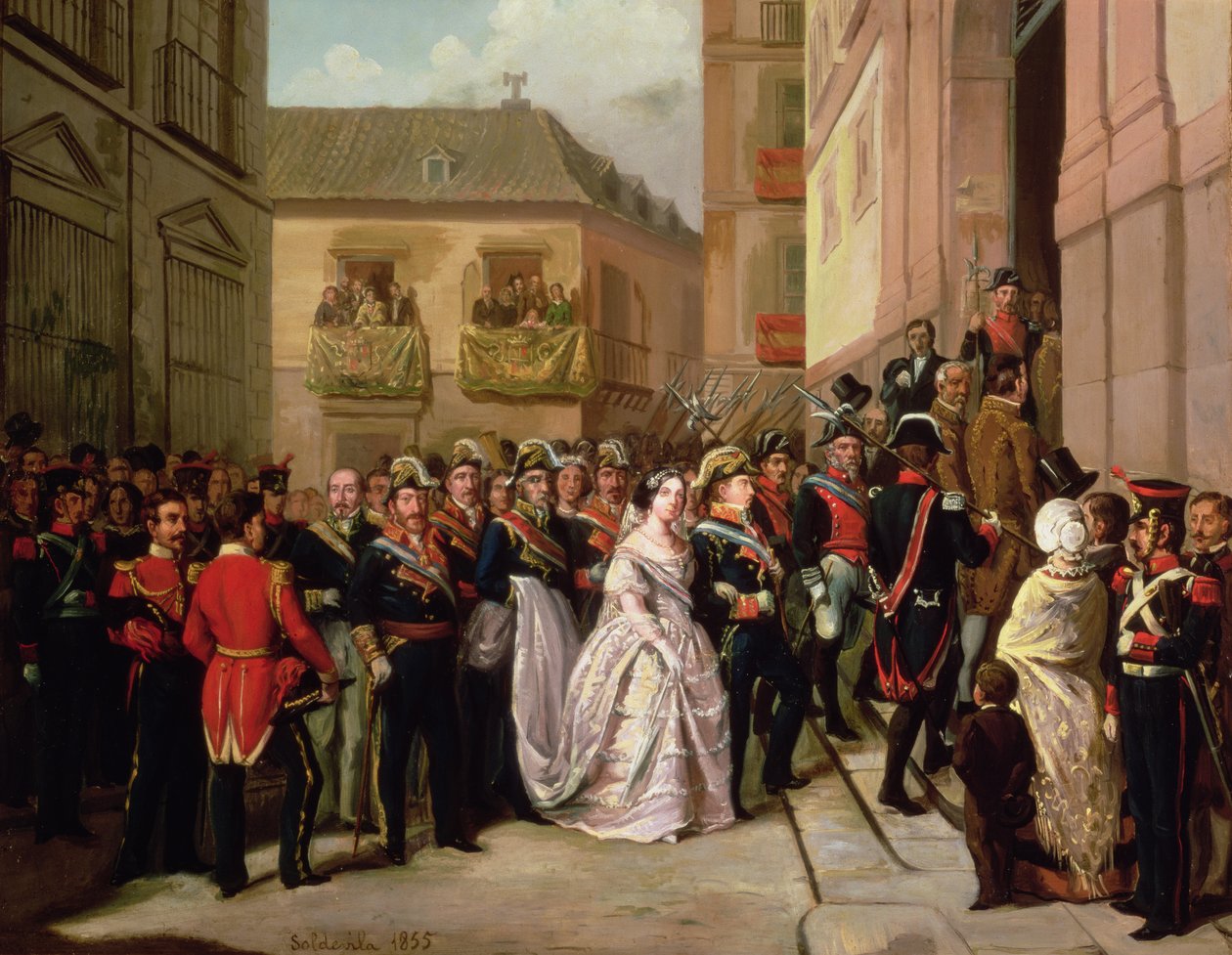 Isabella II of Spain and her husband Francisco de Assisi visiting the Church of Santa Maria by Ramon Soldevila Trepat