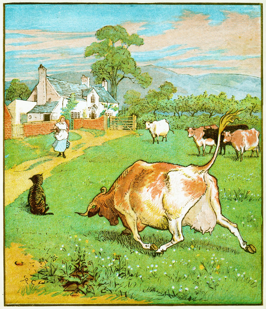 This is the Cow with the Crumpled Horn that Tossed the Dog, Illustration for The House that Jack Built, 1878 by Randolph Caldecott