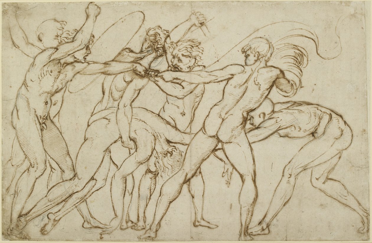Seven Nude Warriors Fighting for a Standard by Raffaello Sanzio Raphael