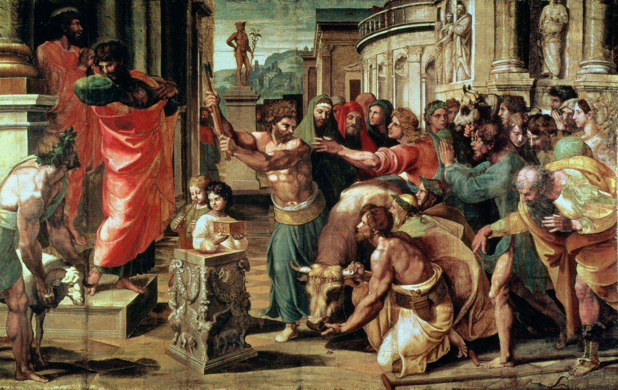 The Sacrifice at Lystra (cartoon for the Sistine Chapel) (pre restoration) by Raffaello Sanzio Raphael