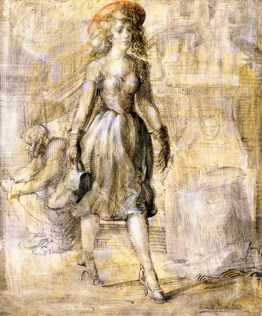 Girl Walking on City Street by Reginald Marsh
