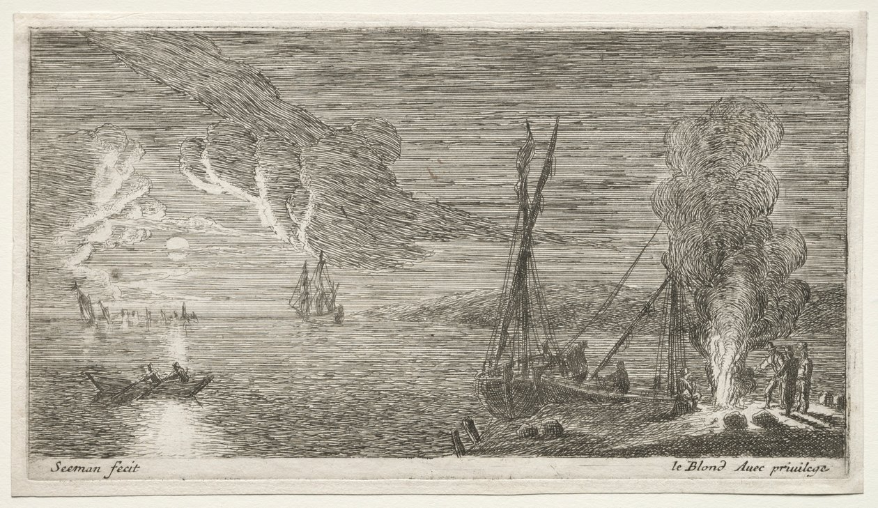 A Bonfire and Moonlight by Reinier Nooms