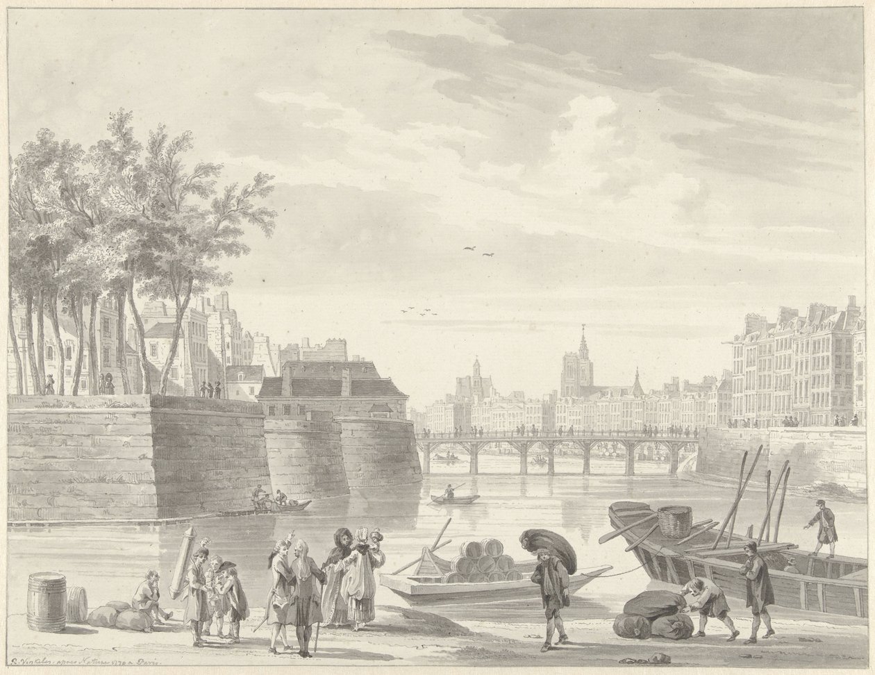 View of the Pont Rouge, Paris by Reinier Vinkeles (I)