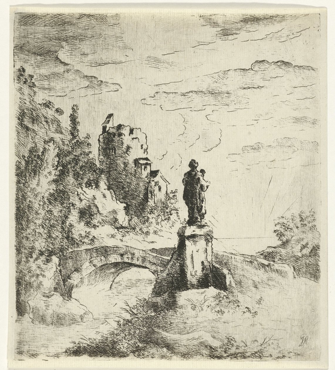 Bridge with Statue by Reinierus Albertus Ludovicus baron van Isendoorn à Blois