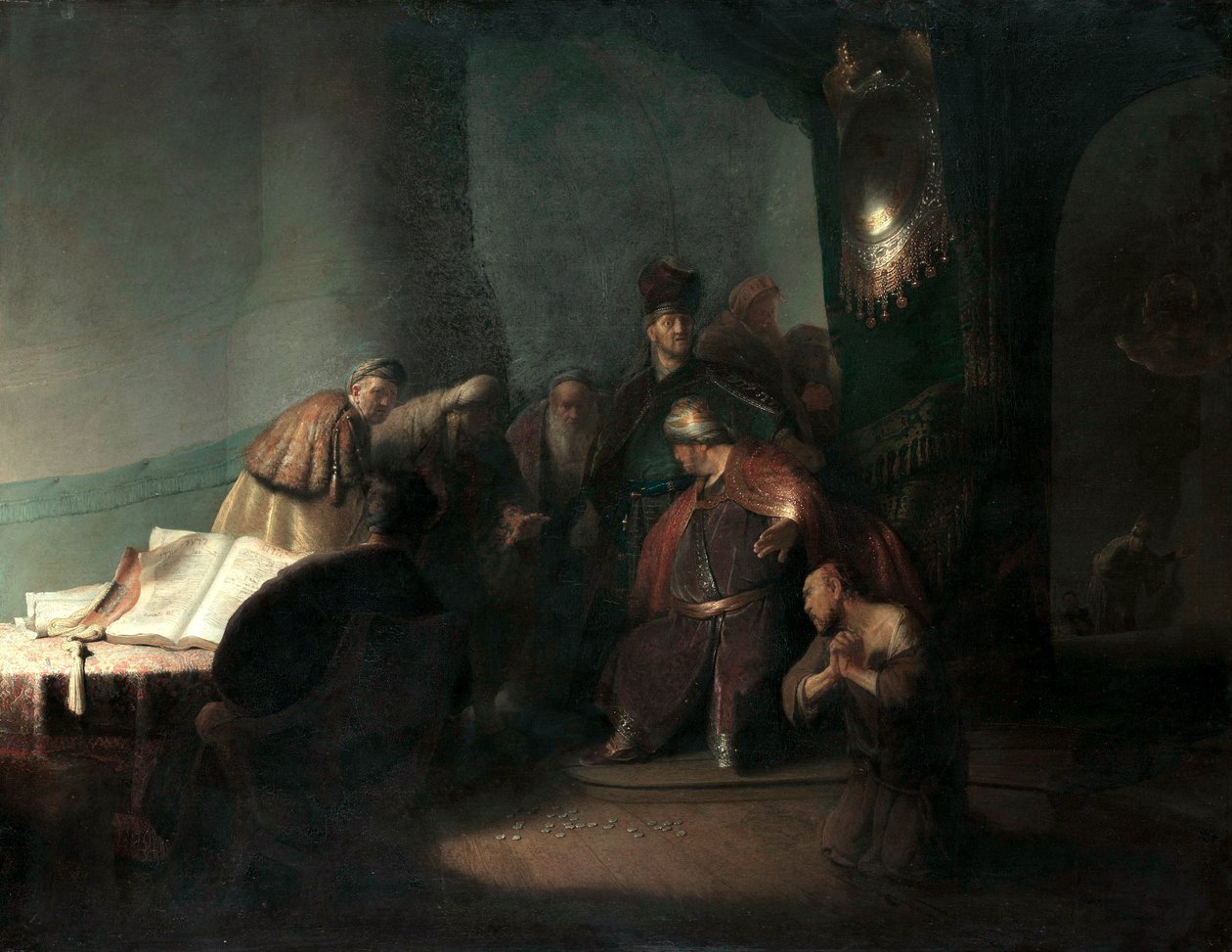 Judas Returning the Thirty Pieces of Silver by Rembrandt van Rijn