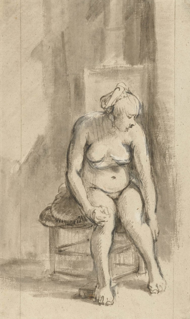 Nude Woman Seated by a Stove, c.1660-62 by Rembrandt van Rijn