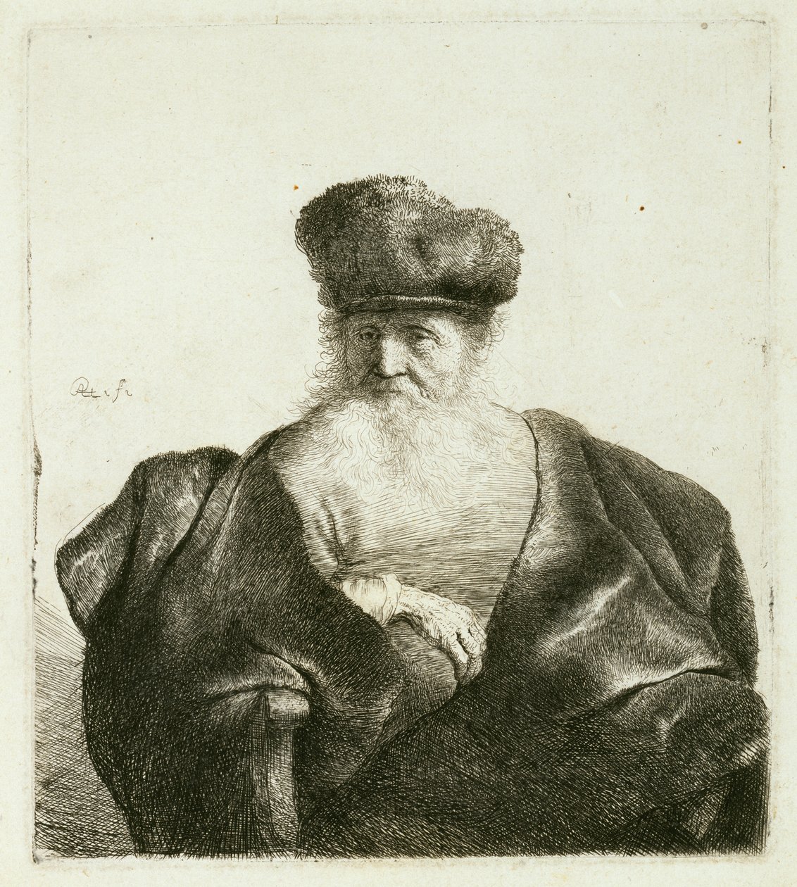 An Old Man with a Beard, Fur Cap and a Velvet Cloak, c.1632 by Rembrandt van Rijn