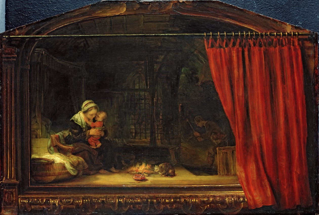Holy Family with a Curtain by Rembrandt van Rijn