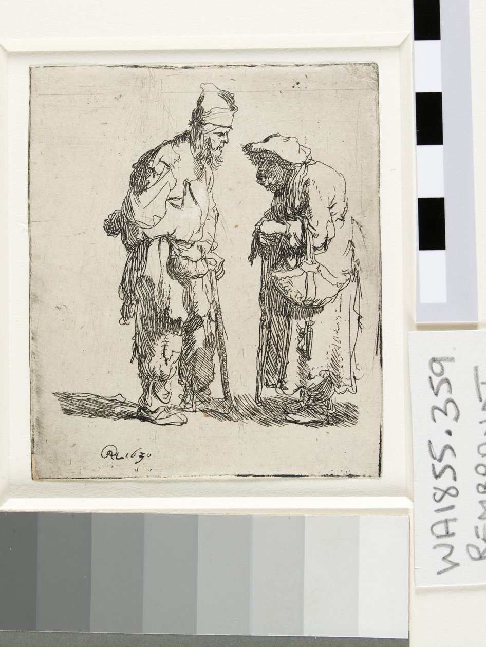 Beggar Man and Beggar Woman conversing by Rembrandt van Rijn