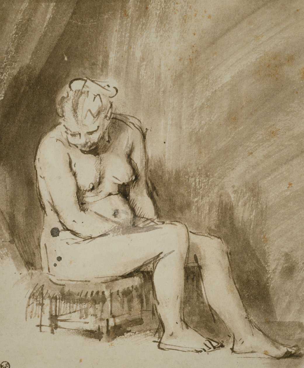 Nude Woman Seated on a Stool by Rembrandt van Rijn