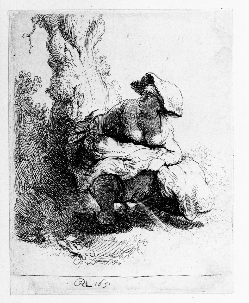 Woman Urinating Under a Tree by Rembrandt van Rijn